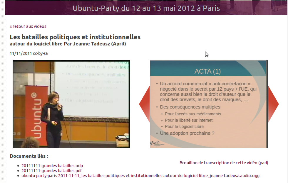 Les batailles politiques et institutionnelles autour du logiciel libre par Jeanne Tadeusz UP 11 novembre 2011